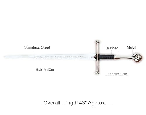 Anduril Sword of Aragon from Lord of The Rings Movie | Hand Forged Authentic Engraved Stainless Steel Blade | Wall Mount Plaque & Scabbard Included | LOTR Collector Piece