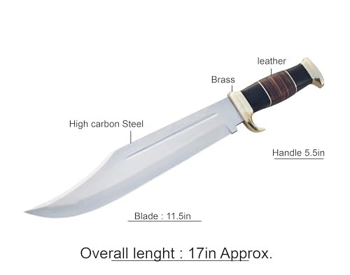 17-Inch Premium High Carbon Steel Crocodile dundee knife - 11.5 Inch Exceptionally Sharp Fixed Blade with 5.5 Inch Handle for Hunting and Self-Defense