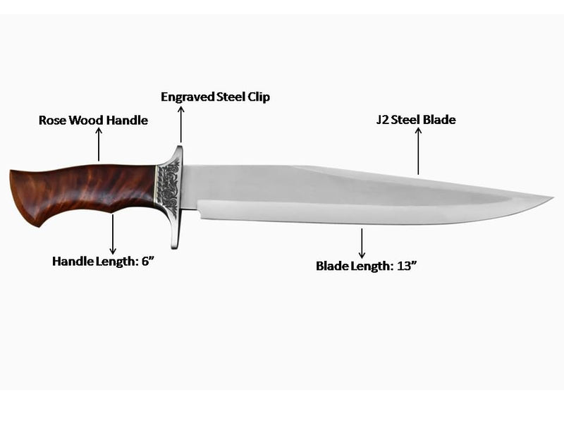 19-Inch Premium J2 Steel Hunting Knife - 13 Inch Fixed Blade with 6 Inch Handle for Hunting, Bushcraft and Self-Defense