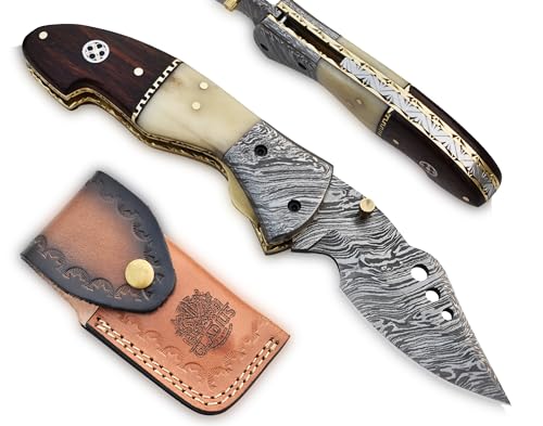 Damascus Folding Knife: Unleash Your Inner Adventurer with This Compact and Stylish EDC Tool – Precision Craftsmanship, Portability, and Versatility in One Sleek Package!