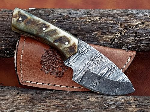 Viking Heritage Skinner Knife – Expertly Crafted with Damascus steel for Precision Hunting and Field Dressing: Embrace the Timeless Elegance of Craftsmanship with this Razor-Sharp