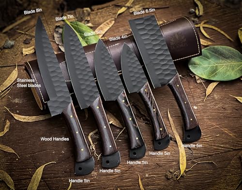 Premium handcrafted Stainless Steel Culinary Collection – Meticulously crafted Chef’s knives set with Sturdy Wooden handle; a Full Tang Blade with a Protective leather sheath