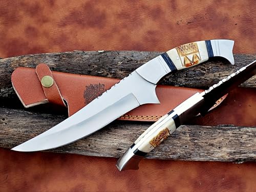 14 inch handcrafted hunting knife with leather Sheath, 9-inch Stainless Steel double edged Blade with 5-inch wooden handle for Camping, Outdoor, Bush craft