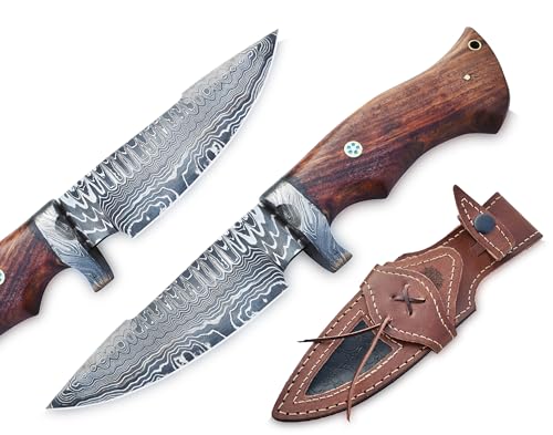 Viking Heritage Skinner Knife Expertly Crafted with Damascus steel for Precision Hunting and Field Dressing: Embrace the Timeless Elegance of Craftsmanship with this Razor-Sharp Blade