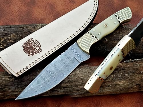 Viking Heritage Skinner Knife – Expertly Crafted with Damascus steel for Precision Hunting and Field Dressing: Embrace the Timeless Elegance of Craftsmanship with this Razor-Sharp