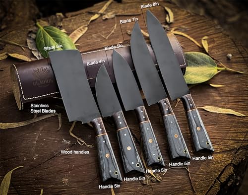 Premium handcrafted Stainless Steel Culinary Collection – Meticulously crafted Chef’s knives set with Sturdy Wooden handle; a Full Tang Blade with a Leather Roll-Up Storage Case