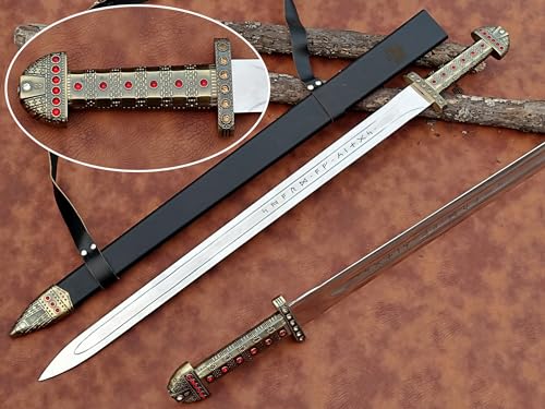 Viking Sword of Ragnar Lothbrok | Medieval Styled Authentic Steel Sword | Hand Forged Engraved Stainless Steel Blade | Wall Mounting Plaque & Scabbard Included | Collectors Piece